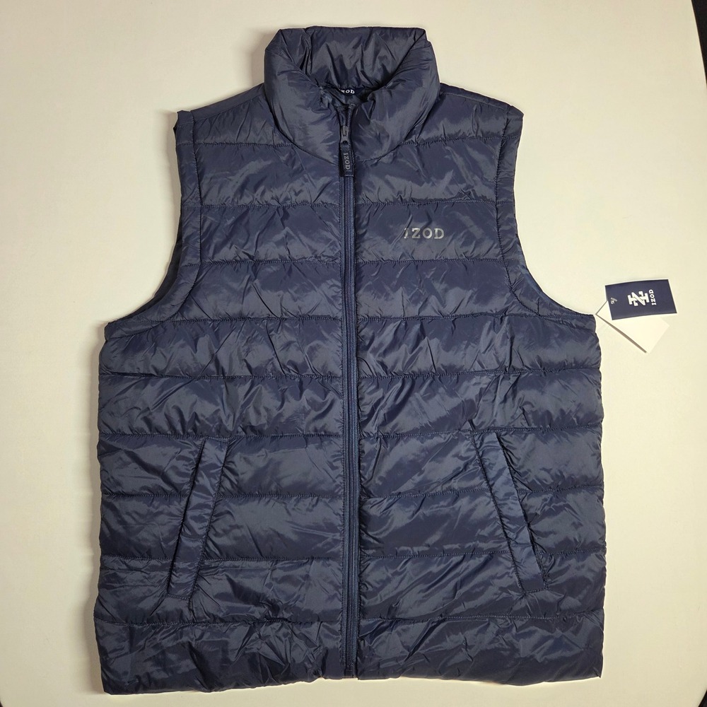 IZOD Mens Packable Puffer Vest Navy Blue Quilted Full Zip IZ2308 Medium